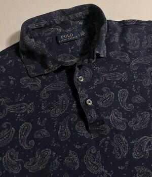 Polo Ralph Lauren Blue Paisley All Over Shirt Sleeve Shirt LARGE Preppy Golf
